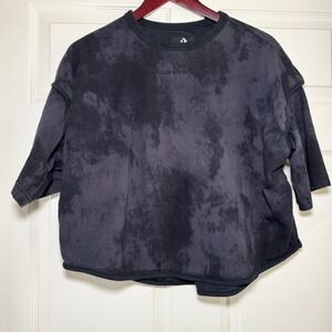 Converse Womens Black Tie Dye Cropped HiLo Sweatshirt Mesh Back Relaxed Small